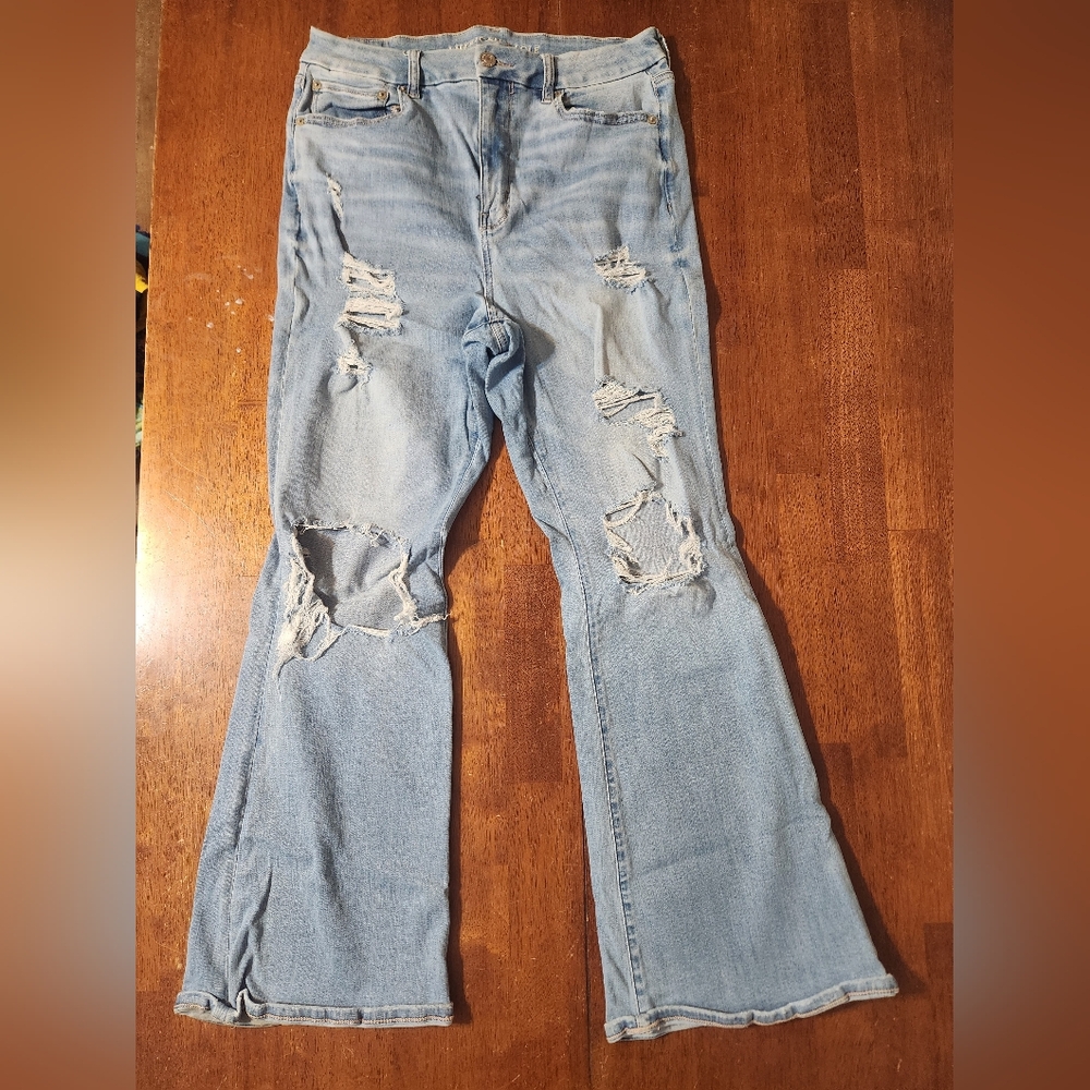 American Eagle Outfitters Light Blue Distressed Flare Jeans